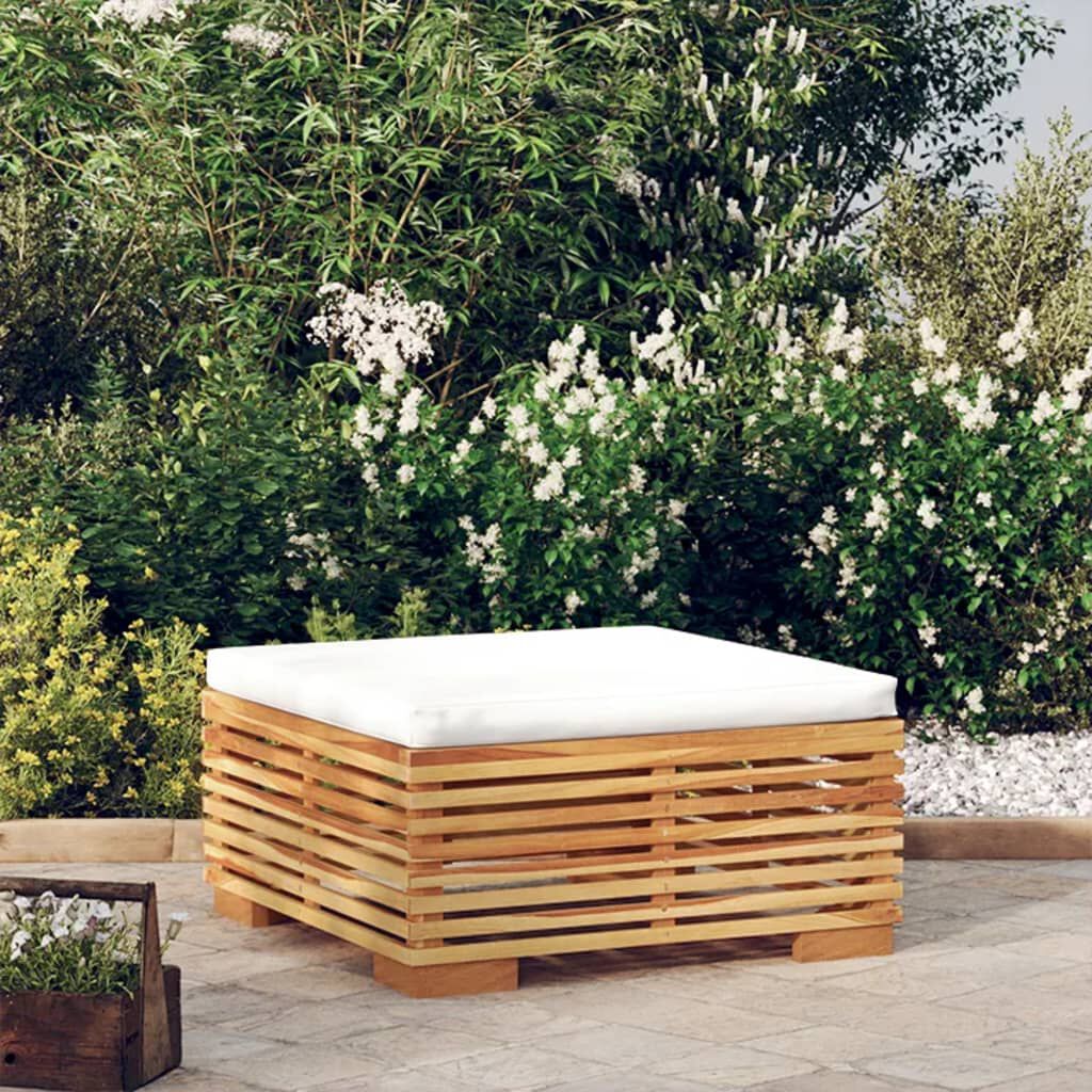 vidaXL Garden Footrest with Cream Cushion Solid Wood Teak