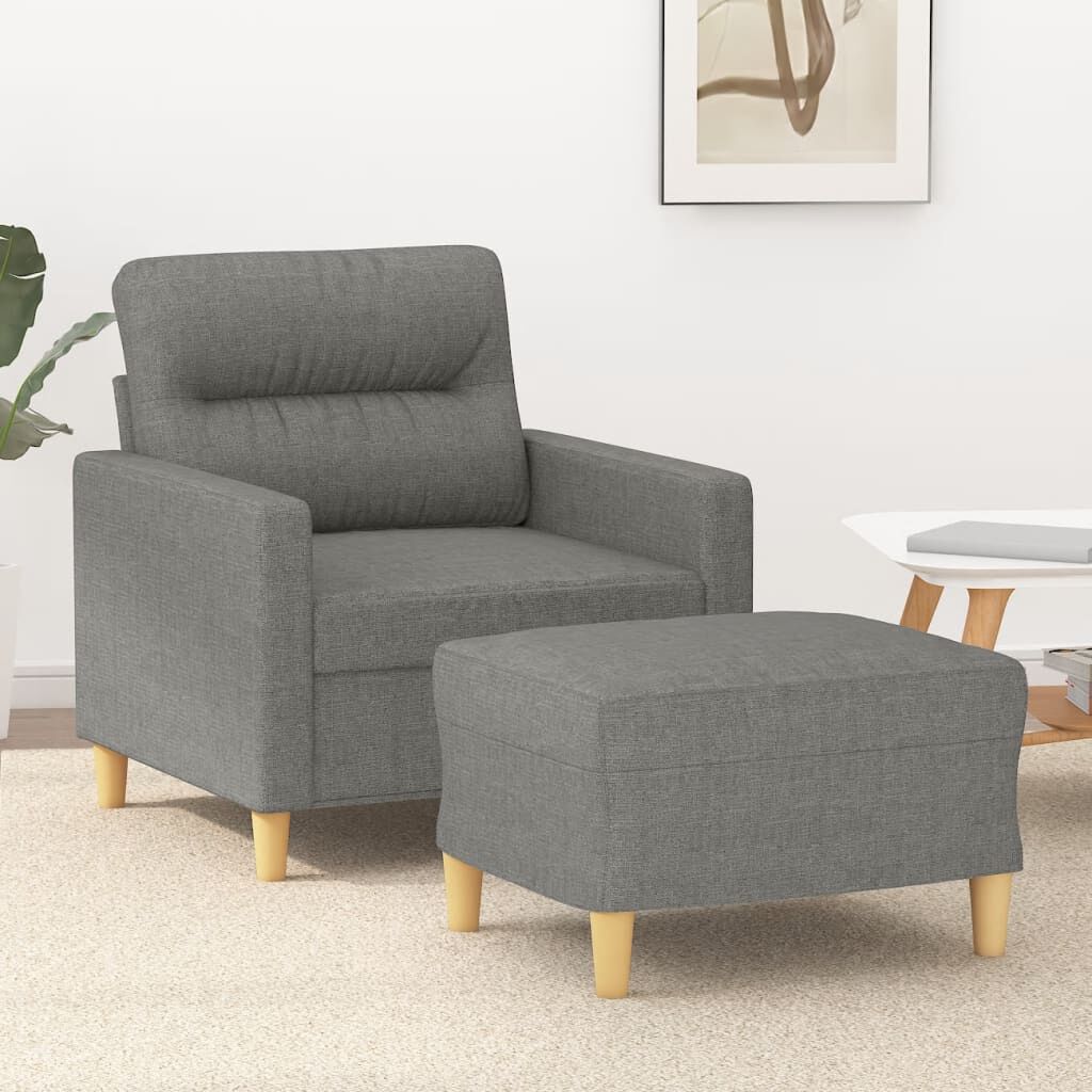 vidaXL Sofa Chair with Footstool Dark Grey 60 cm Fabric