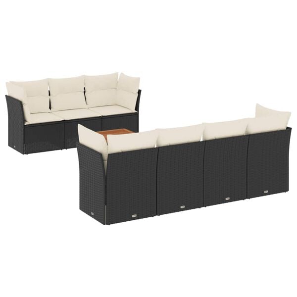 vidaXL 8 Piece Garden Sofa Set with Cushions Black Poly Rattan