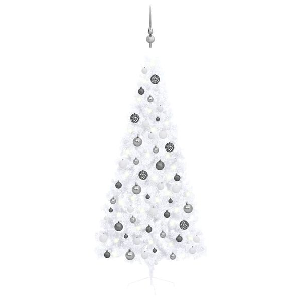 vidaXL Artificial Half Pre-lit Christmas Tree with Ball Set White 180 cm