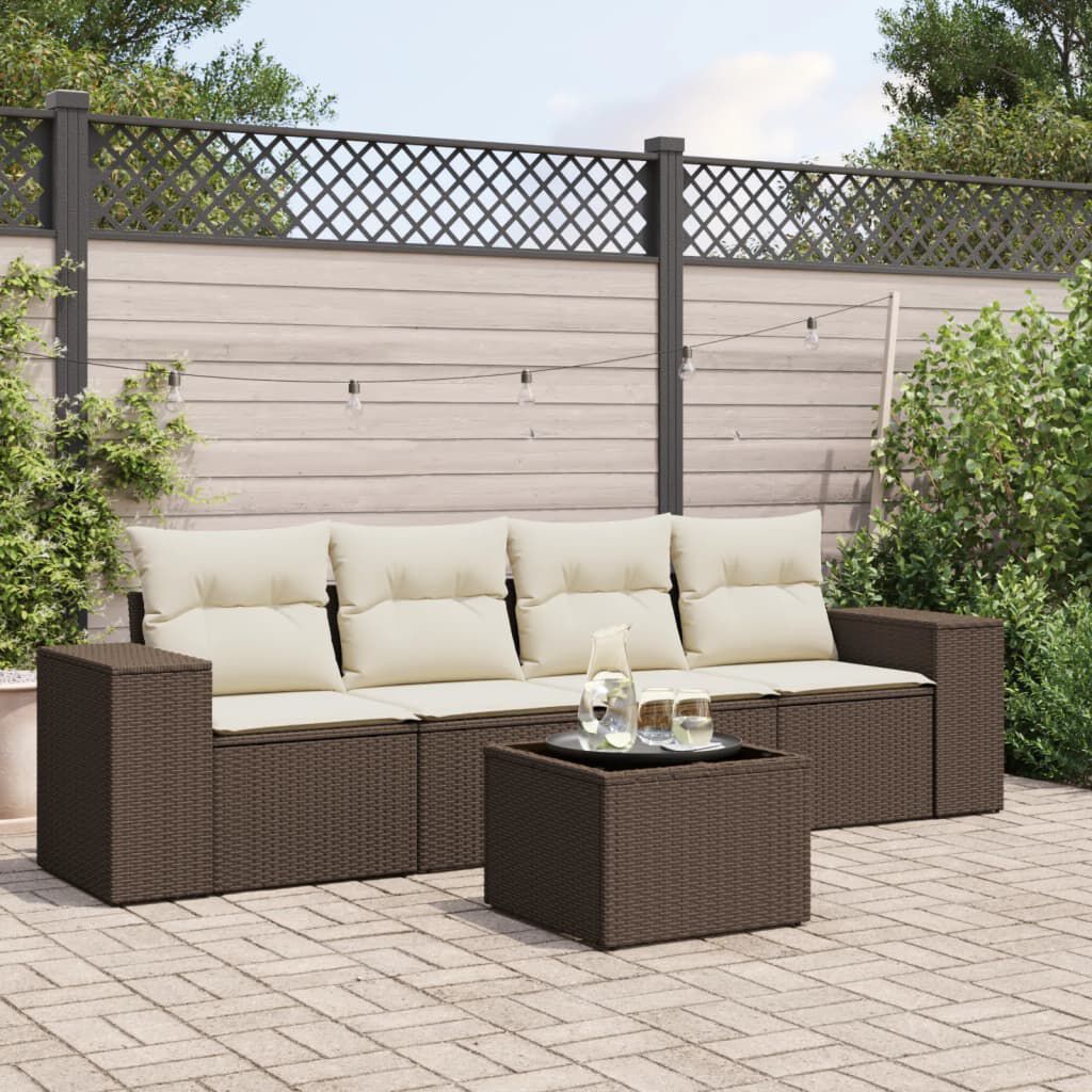 vidaXL 5 Piece Garden Sofa Set with Cushions Brown Poly Rattan