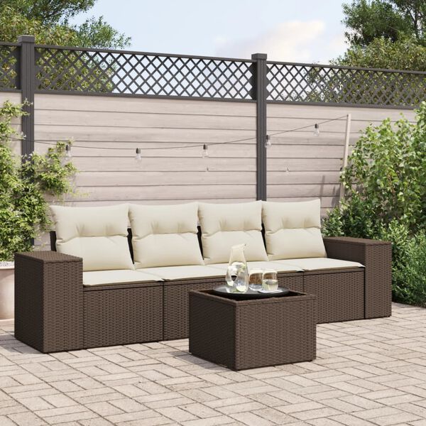 vidaXL 5 Piece Garden Sofa Set with Cushions Brown Poly Rattan
