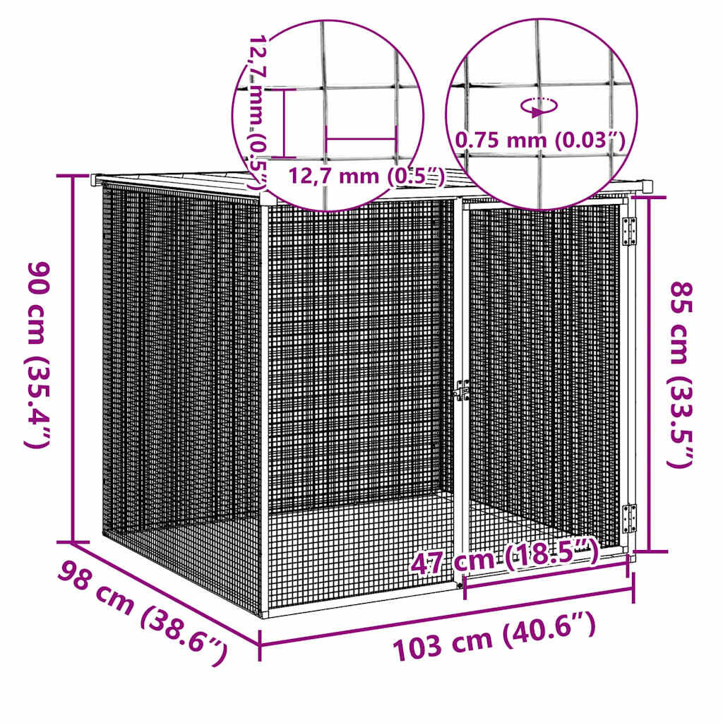 vidaXL Chicken Cage with Roof Light Grey 103x98x90 cm Galvanised Steel