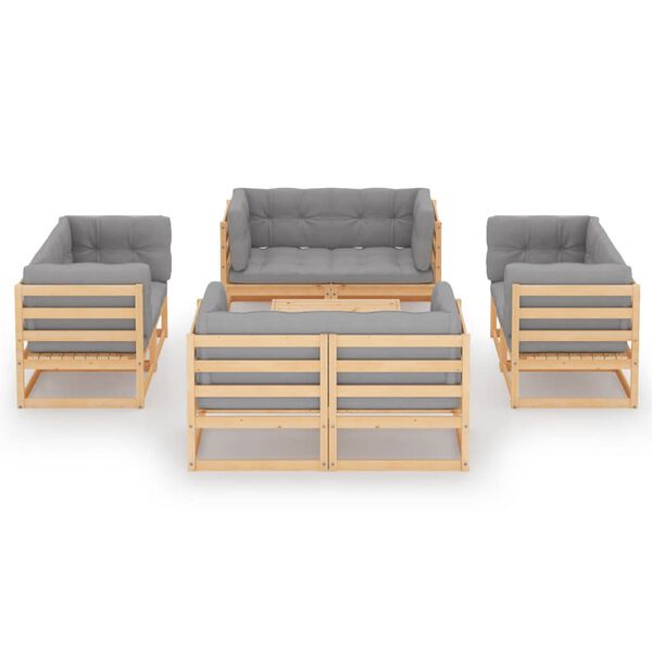 vidaXL 9 Piece Garden Lounge Set with Cushions Solid Pinewood