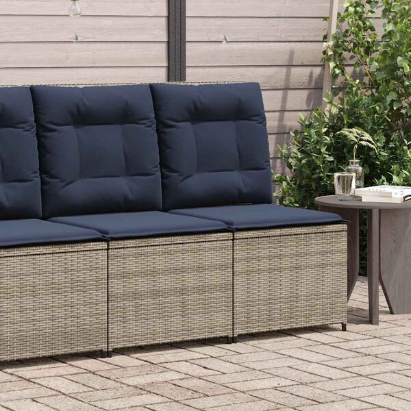 vidaXL Reclining Garden Sofa with Cushions Grey Poly Rattan