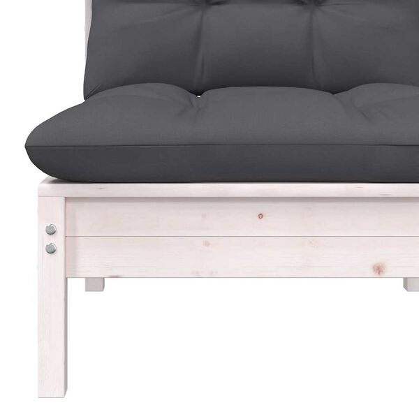 vidaXL Garden Middle Sofa with Cushions White Solid Pinewood