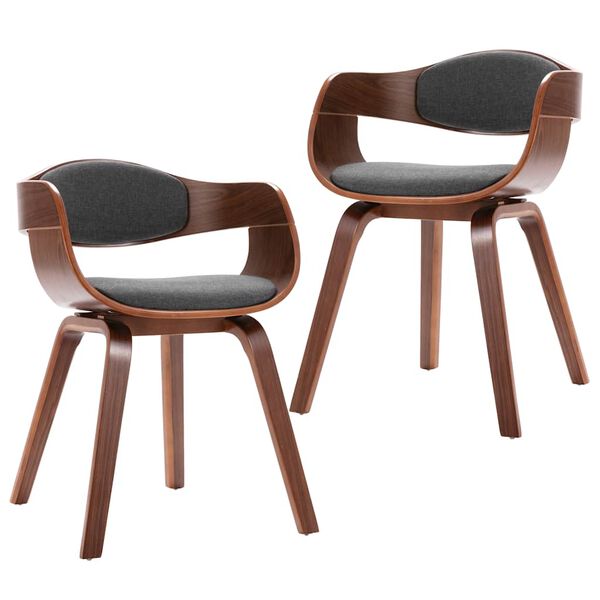 vidaXL Dining Chairs 2 pcs Bent Wood and Grey Fabric