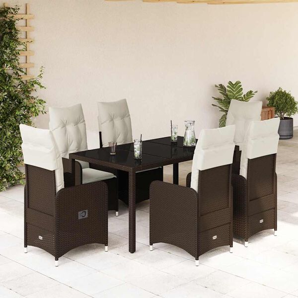 vidaXL 7 Piece Garden Bistro Set with Cushions Brown Poly Rattan