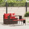 vidaXL 3 Piece Garden Dining Set with Cushions Brown Poly Rattan