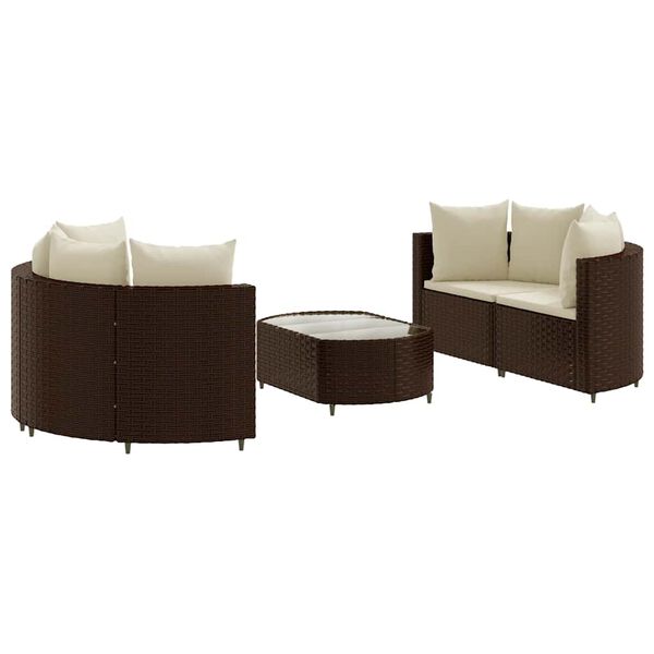 vidaXL 5 Piece Garden Sofa Set with Cushions Brown Poly Rattan