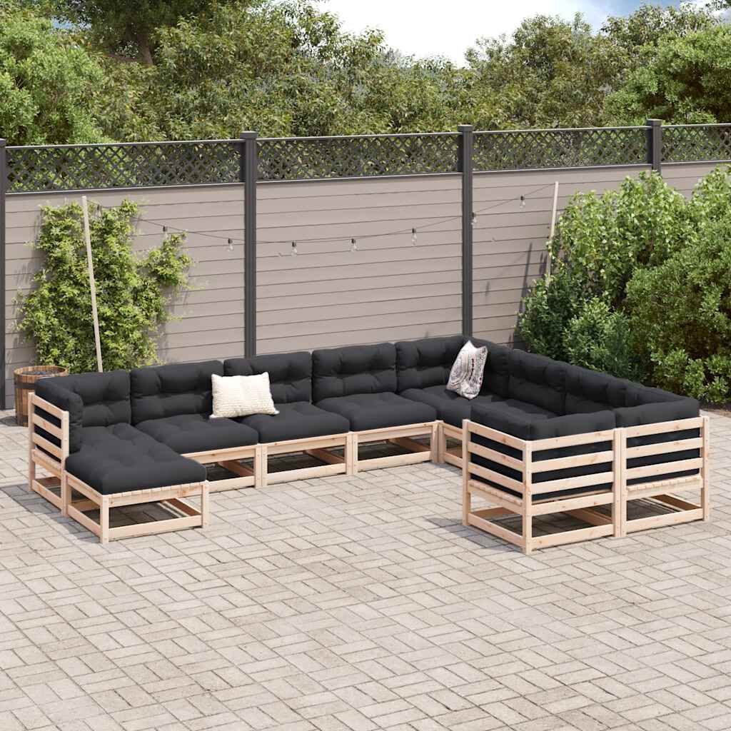 vidaXL 10 Piece Garden Sofa Set with Cushions Solid Wood Pine