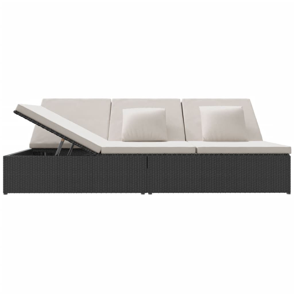 vidaXL Convertible Sun Bed with Cushions Poly Rattan Black