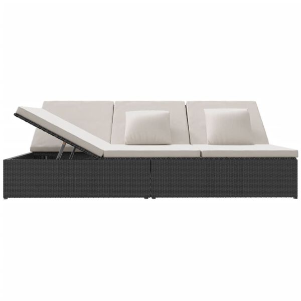 vidaXL Convertible Sun Bed with Cushions Poly Rattan Black