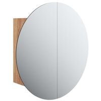 vidaXL Bathroom Cabinet with Round Mirror&LED Oak 40x40x17.5 cm