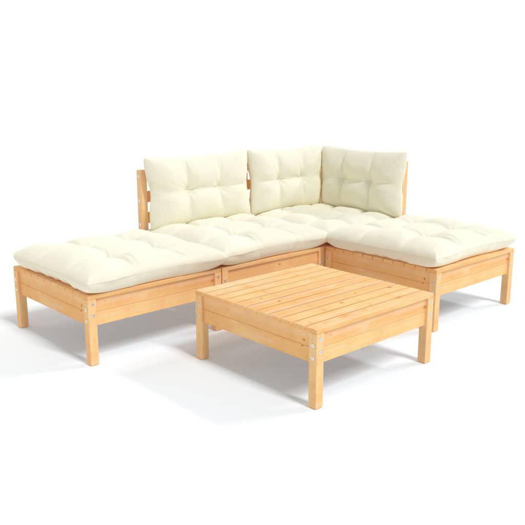vidaXL 5 Piece Garden Lounge Set with Cream Cushions Pinewood