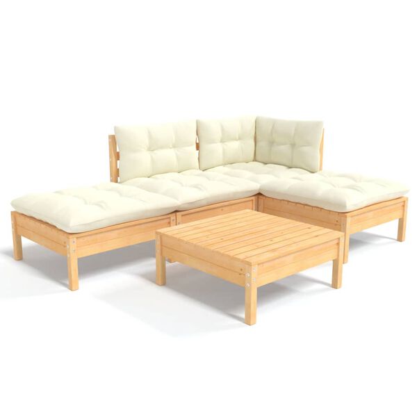 vidaXL 5 Piece Garden Lounge Set with Cream Cushions Pinewood