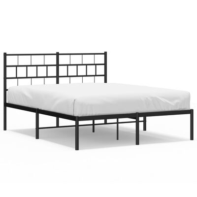 vidaXL Metal Bed Frame without Mattress with Headboard Black 150x200 cm King Size