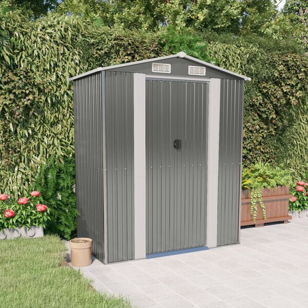 vidaXL Garden Shed Light Grey 192x108x223 cm Galvanised Steel
