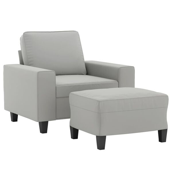 vidaXL Sofa Chair with Footstool Light Grey 60 cm Microfibre Fabric