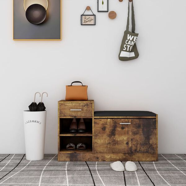 vidaXL Shoe Bench Smoked Oak 94.5x31x57 cm Engineered Wood