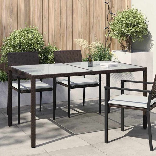 vidaXL Garden Table 150x90x75 cm Tempered Glass and Poly Rattan Brown