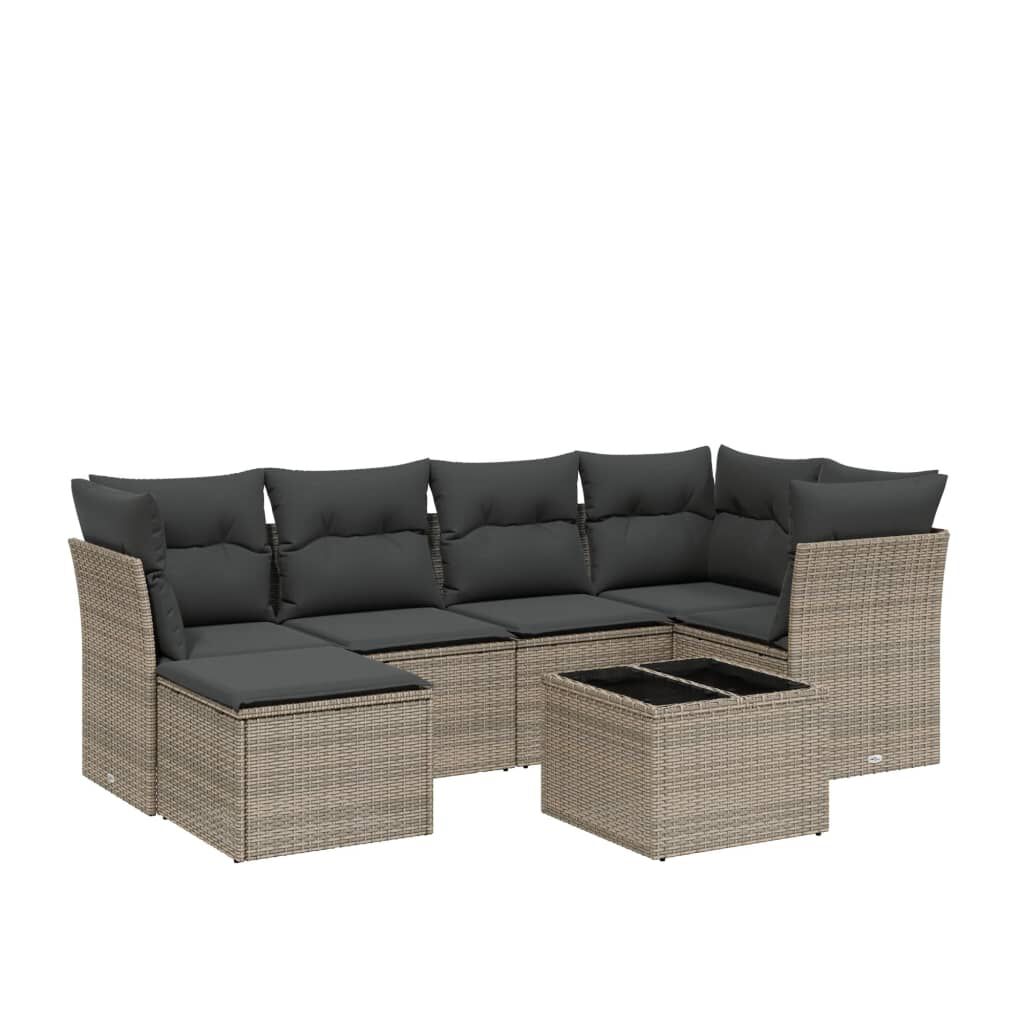 vidaXL 6 Piece Garden Sofa Set with Cushions Grey Poly Rattan