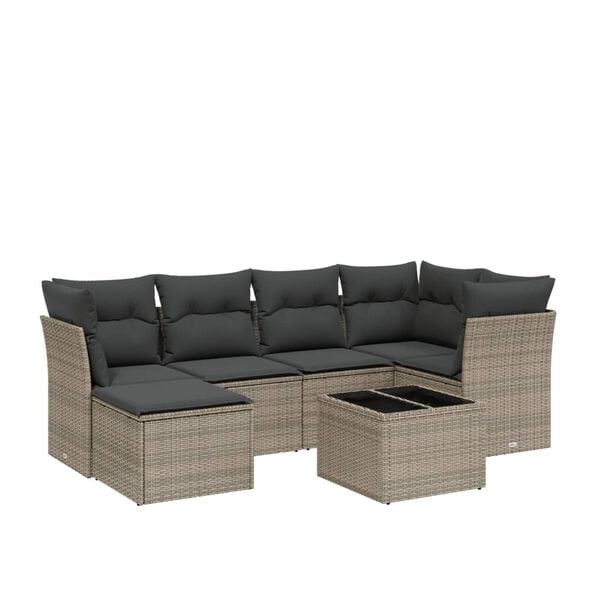 vidaXL 6 Piece Garden Sofa Set with Cushions Grey Poly Rattan