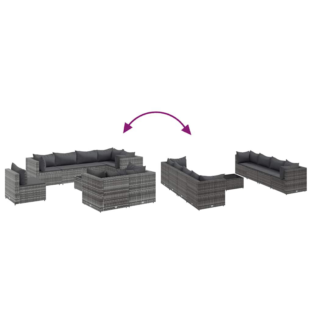 vidaXL 9 Piece Garden Lounge Set with Cushions Grey Poly Rattan