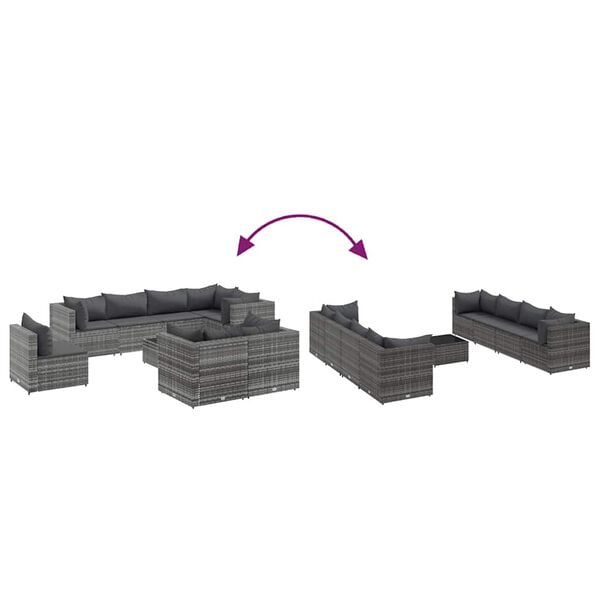 vidaXL 9 Piece Garden Lounge Set with Cushions Grey Poly Rattan