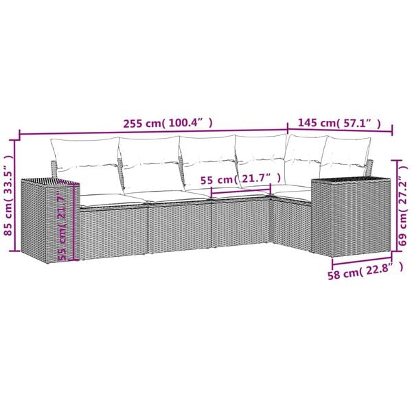 vidaXL 5 Piece Garden Sofa Set with Cushions Black Poly Rattan