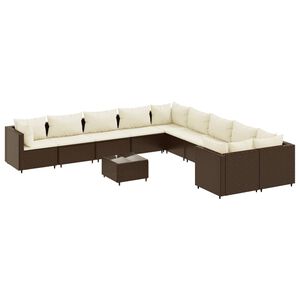 vidaXL 10 Piece Garden Sofa Set with Cushions Brown Poly Rattan