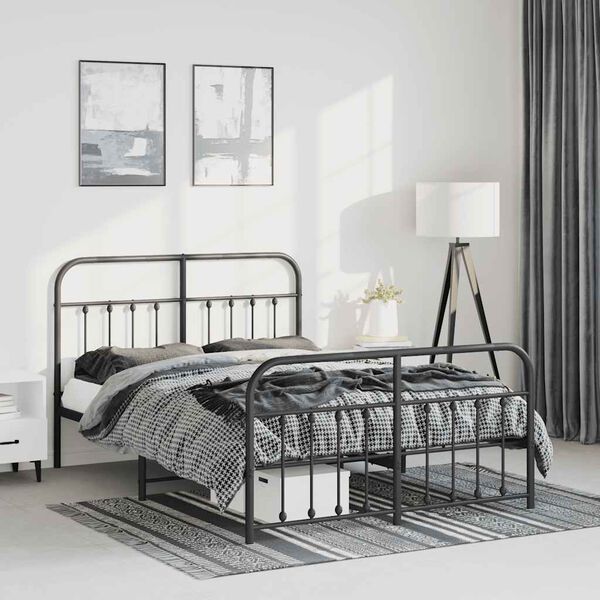 vidaXL Metal Bed Frame without Mattress with Footboard Black 135x190cm