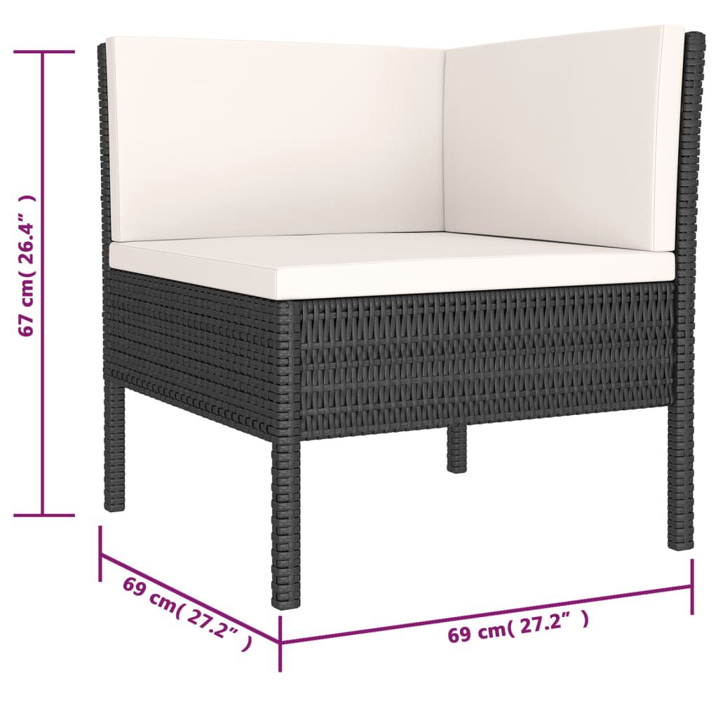 vidaXL 6 Piece Garden Lounge Set with Cushions Poly Rattan Black