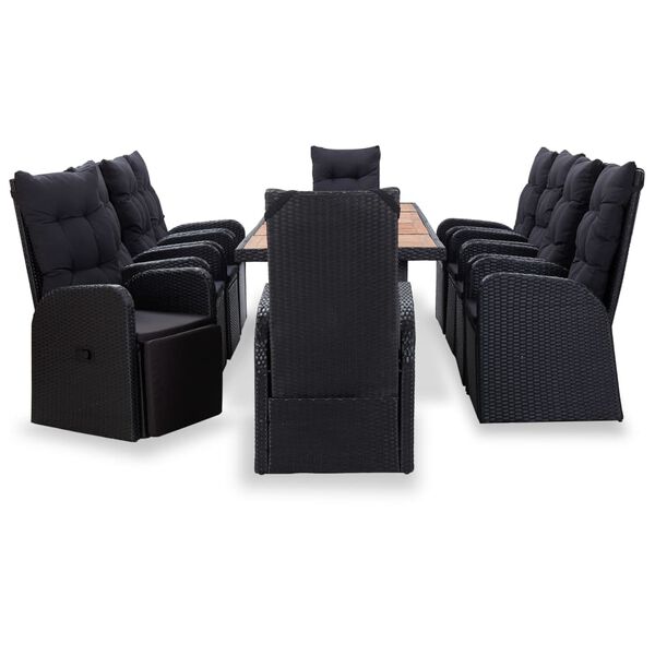 vidaXL 11 Piece Outdoor Dining Set Poly Rattan Acacia Wood Black