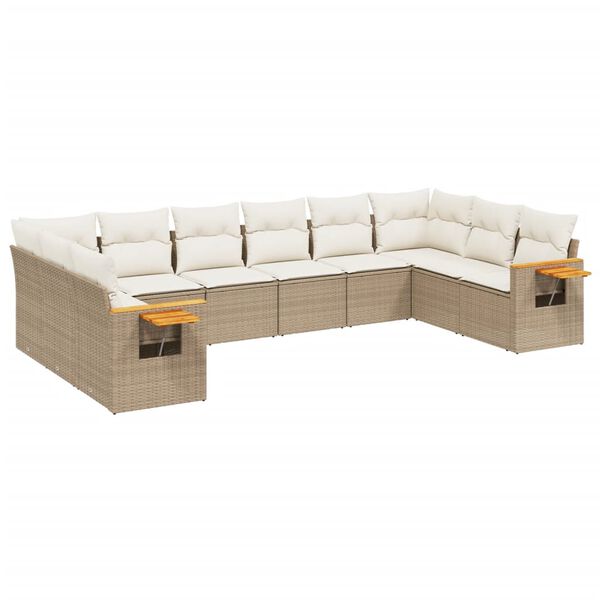 vidaXL 10 Piece Garden Sofa Set with Cushions Beige Poly Rattan