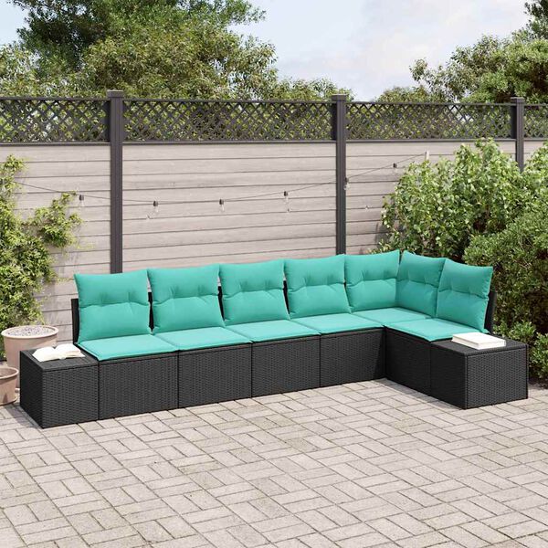 vidaXL Garden Sofa Set 6 pcs Black and Turquoise Poly Rattan