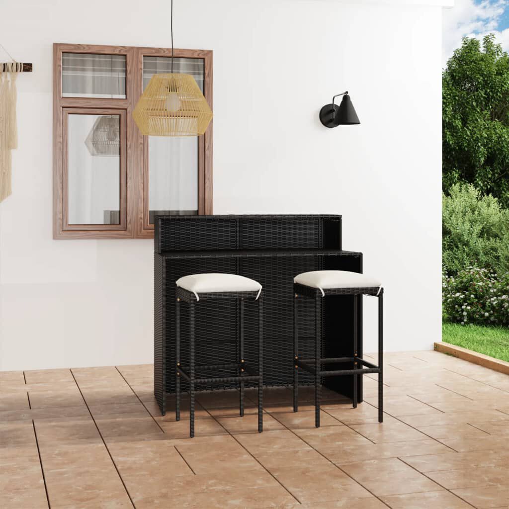 vidaXL 3 Piece Garden Bar Set with Cushions Black