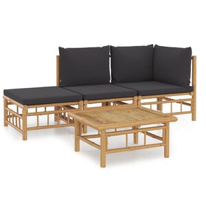 vidaXL 4 Piece Garden Lounge Set with Dark Grey Cushions Bamboo