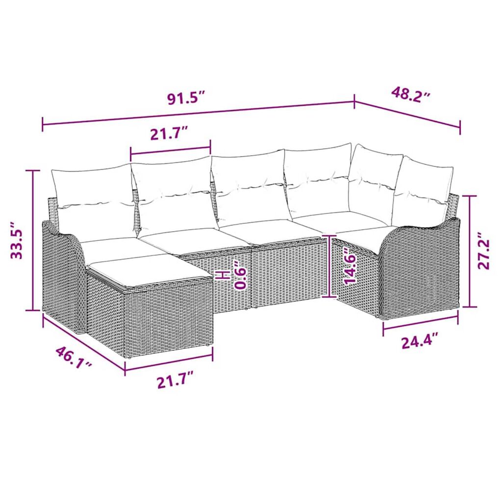 vidaXL Garden Sofa Set with Cushion 6 pcs Black, turquoise Poly rattan