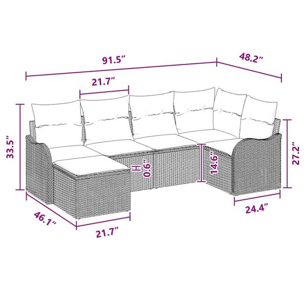 vidaXL Garden Sofa Set with Cushion 6 pcs Black, turquoise Poly rattan