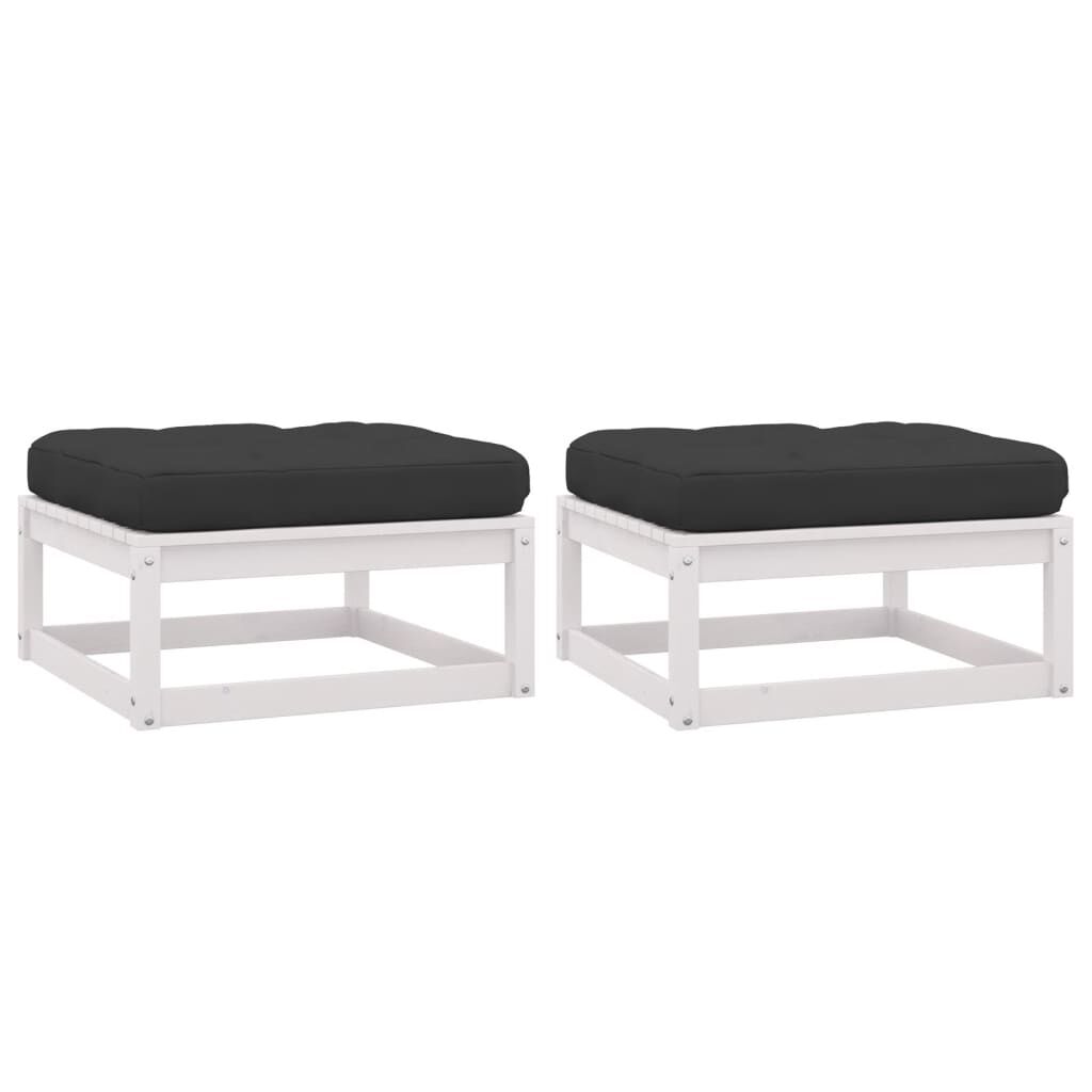 vidaXL Garden Footstools with Cushions 2 pcs White Solid Pinewood