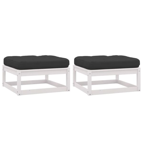 vidaXL Garden Footstools with Cushions 2 pcs White Solid Pinewood