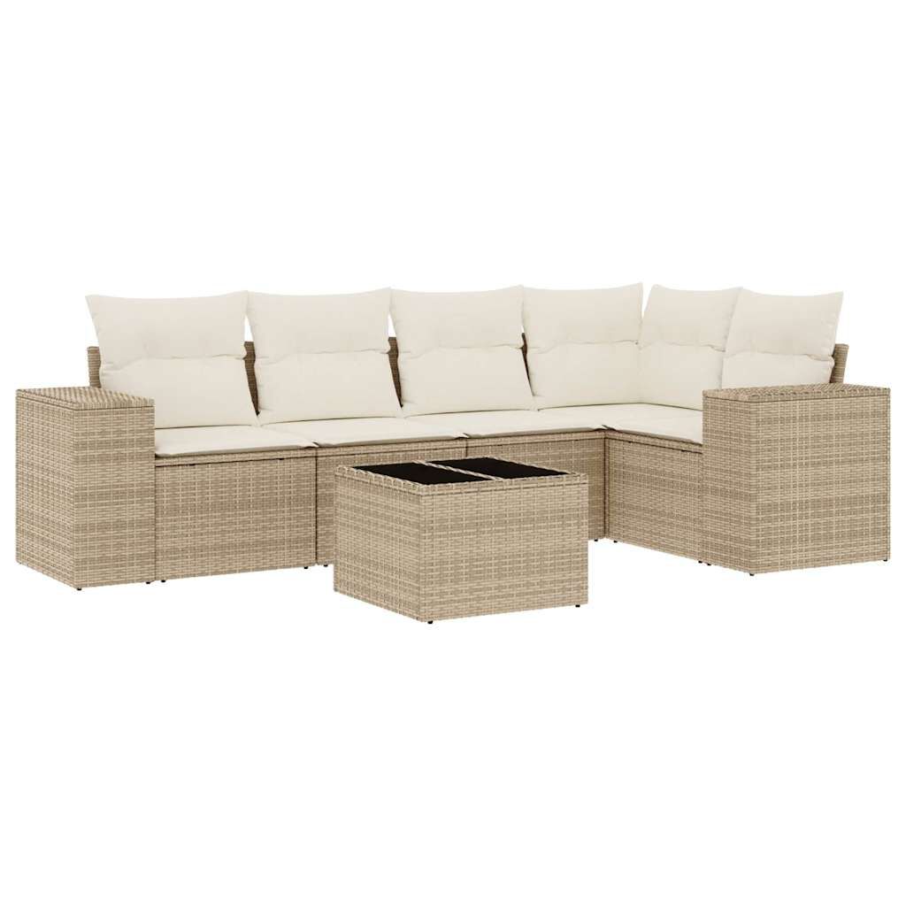 vidaXL 6 Piece Garden Sofa Set with Cushions Beige Poly Rattan