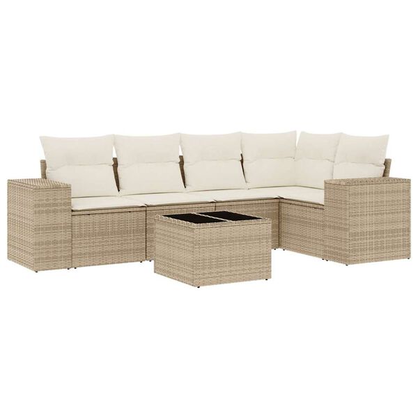 vidaXL 6 Piece Garden Sofa Set with Cushions Beige Poly Rattan