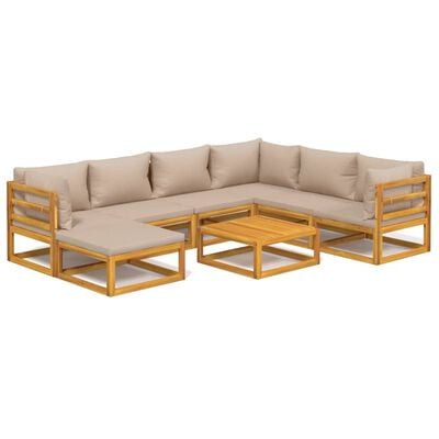vidaXL 8 Piece Garden Lounge Set with Taupe Cushions Solid Wood