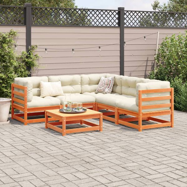 vidaXL 6 Piece Garden Sofa Set with Cushions Wax Brown Solid Wood Pine