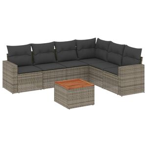 vidaXL 7 Piece Garden Sofa Set with Cushions Grey Poly Rattan