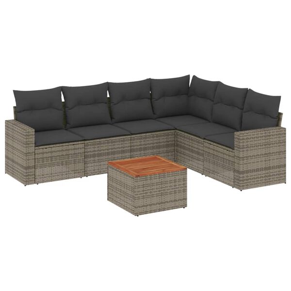 vidaXL 7 Piece Garden Sofa Set with Cushions Grey Poly Rattan
