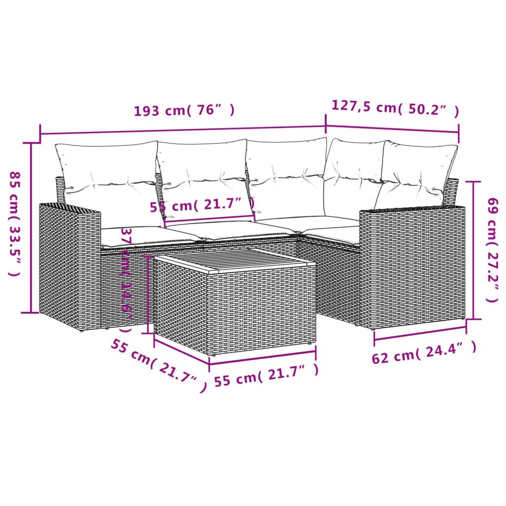 vidaXL 5 Piece Garden Sofa Set with Cushions Beige Poly Rattan