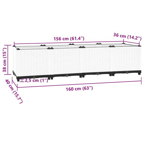 vidaXL Raised Bed 160x40x38 cm Polypropylene